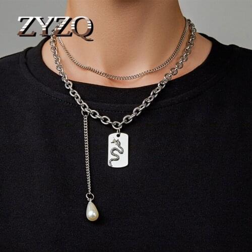 ZYZQ Punk Double Layered Imitation Pearls Choker Necklace Metal Beaded Pearl Drop Necklaces For Women Trendy Jewelry