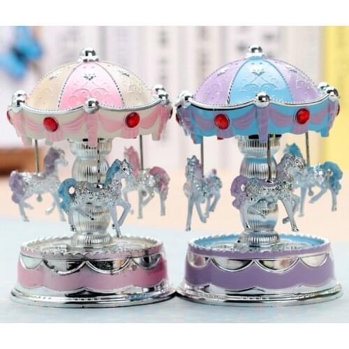 1PC Kawaii Zakka Flash Carousel Music Box Craft Ornaments Students Gifts Desktop Home Decoration Accessories KN 031