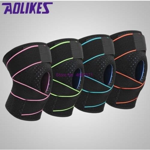 By DHL 100pcs AOLIKES Adjustable Bandage Silicone Knee Pads Elastic Knee Brace Support Basketball Hiking Knee Protector