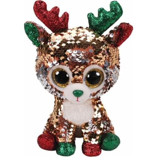 15cm Ty Big Eyes Flippables Velvet Doll Tegan the Reindeer Sequins Plush Stuffed Animal Collectible Soft Doll Toy Christmas Gift