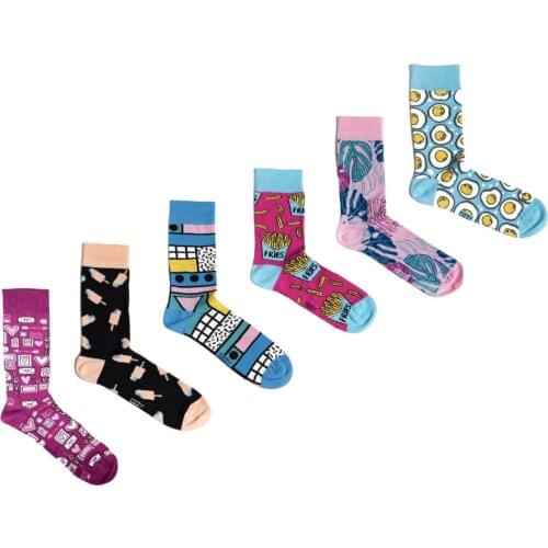 6 Pieces Organic Cotton Seamless Womens Multicolored Patterned Socks Daily Use Fun Patterns