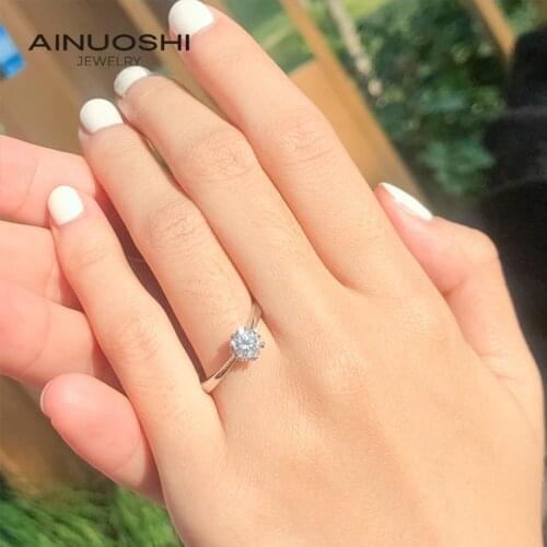 AINUOSHI Real 0.5 Carat Moissanite Diamond Rings 100% 925 Sterling Silver Engagement Wedding Rings for Women Jewelry anillo Gift