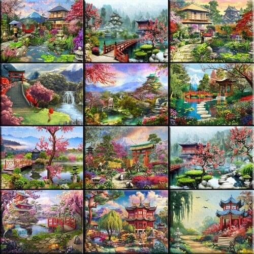 Diamond Painting Full Square/Round Drill House Artcraft Kit Diamond Embroidery Pavilion Lake Landscape Home Decoration Gift