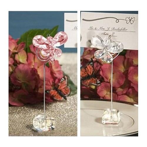 Free Shipping 10pcs/lot Exquisite Pink/ White Crystal Butterfly Place Card Holder/ Table Name Number Holder