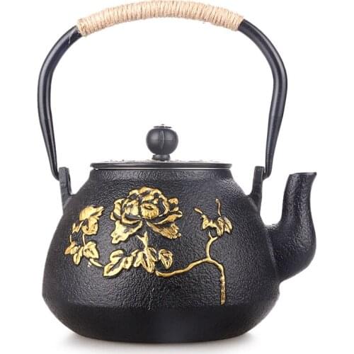 Cast iron without coating magnificent double iron drawing tea pot boiling water kettle teapot Japanese Kungfu teaware set 1.2L