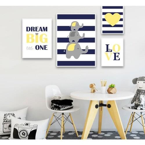 Children Poster Navy Blue Yellow Minimalist Wall Art Canvas Print Painting Decorative Picture Nordic Kid Baby Bedroom Decoration