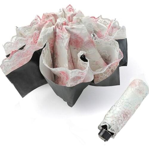 Double Layer Lace embroidery Umbrella Rain Women Three Folding Arched Princess Sunny Umbrellas Female Parasol Gift Parasol