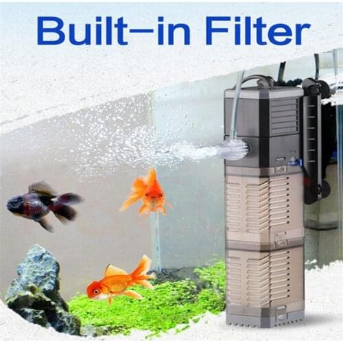 Filter For Aquarium + Air Pump 3 In 1 Silent Aquarium Filter Submersible Oxygen Internal Pump Sponge Water With Rain Spray