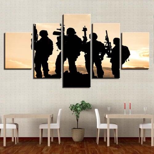 5 pcs Modern Home Wall Decor Canvas Picture Art HD Print Five Special Forces in The Sunset Painting On Canvas for Living Room