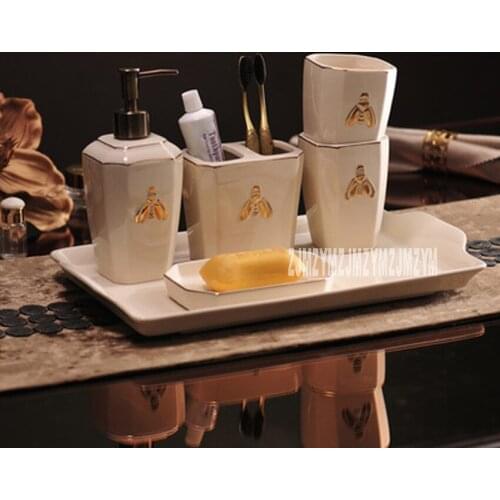 Nordic style ceramic sanitary wash six-piece set of simple creative light luxury toiletries set bathroom supplies