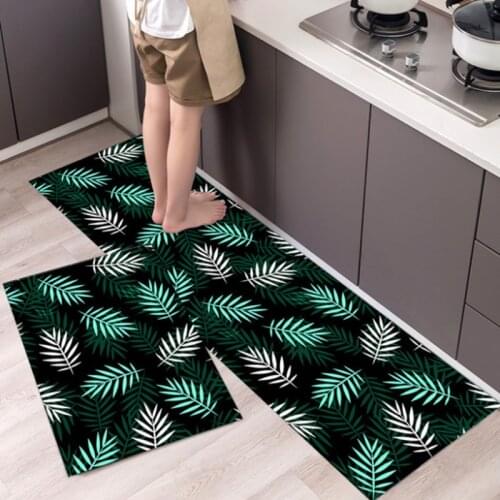 Tropical Leaves Printed Kitchen Carpet Bedroom Non-Slip Easy Cleaning Doormat Simple Home Toilet Bathroom Absorbent Floor Mat