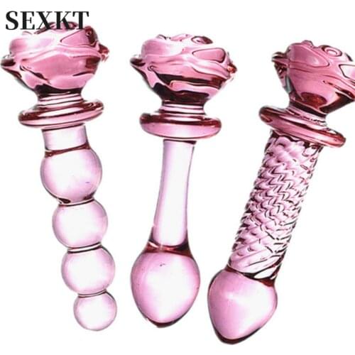 Crystal Rose Penis Glass Mens Womens G-spot Anal Anal Plug Beads Masturbation Erotic Expander Adult Sex Toy Products Prostate