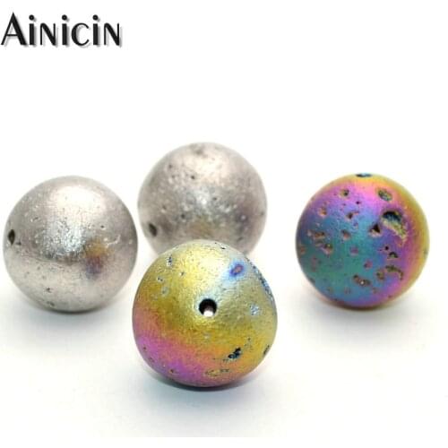 20mm Natural Drusy Crystal Rainbow & Silver Plating Ball 20mm Round Loose Beads Fashion Jewelry Making Beads