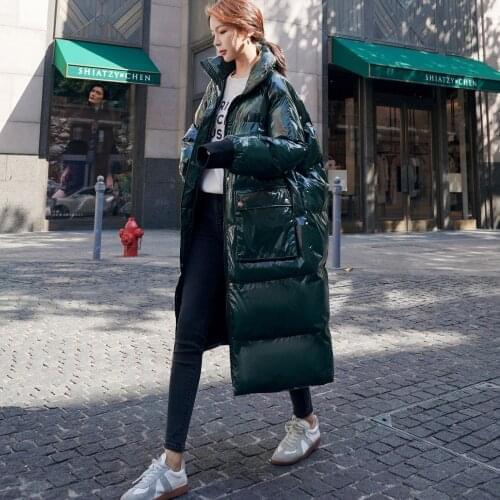 Long Parker Cotton Jacket 2021 Winter New White Duck Down Fabric Korean Loose Bright Face Waterproof Big Pocket Coat Female