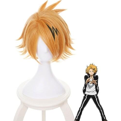 My Hero Academia Boku No Hero Academia Kaminari Denki Wig Cosplay Costume Short Synthetic Hair Party Wigs+Black Lightening