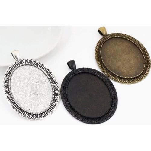 New Fashion 5pcs 30x40mm Inner Size Antique Silver Plated/Black/Bronze Simple Pattern Style Cabochon Base Setting Pendant Tray