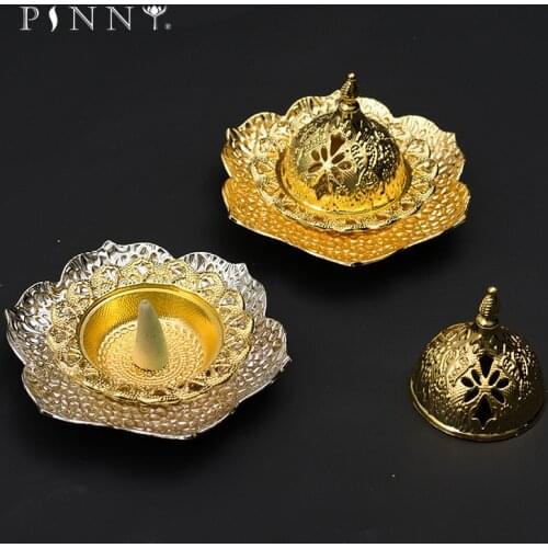 PINNY Large Golden Petal Metal Incense Burner Cone And Tower Incense Holder Room Decoration Meditation Zen Decor