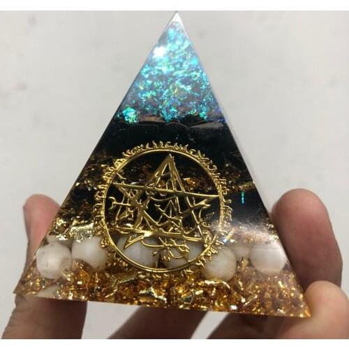 Orgonite Pyramid Furnishing Articles Vishuddha Chakra Zadkiel Increase Creativity Lapis Resin Pyramid Smart Jewelry