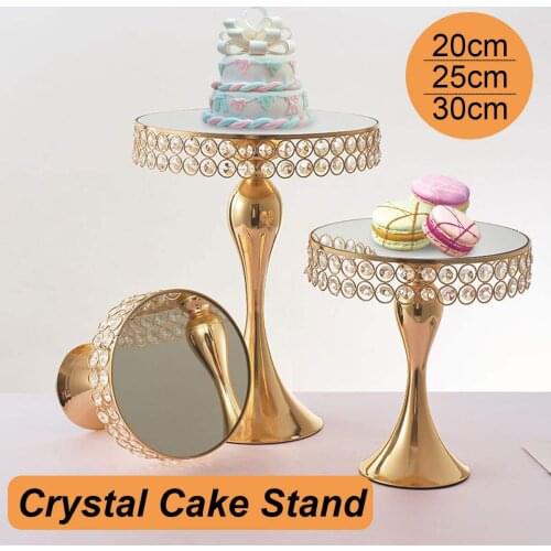 Golden Crystal Cake Stand Cupcake Tray Mirror Surface Wedding Party Decoration Metal Crystals Cakes Holder Cup Cake Trays Tool