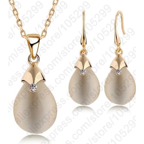 Christmas Gifts!!!Hot Sale Yellow Gold Filled Chain With Water Drop Pendant Jewelry Sets For Women