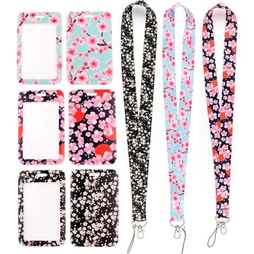 24pcs/lot MD931 DMLSKY Cartoon Cherry Blossoms Lanyard For Keys Phone Neck Strap Keychain Lanyard ID Badge Holder For Flower Fan