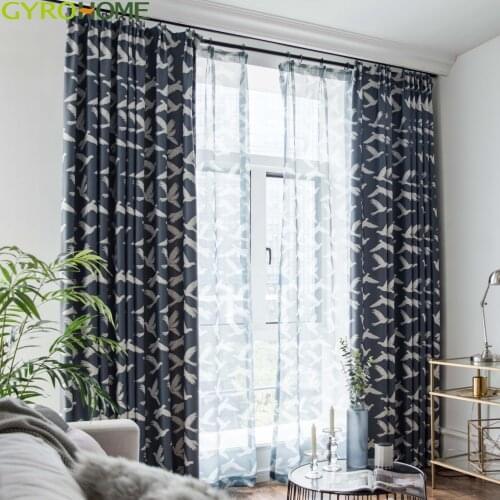 Peace Dove Blue Curtain Black Silk Printed Animal Drapes Tulle For Living Room Bedroom