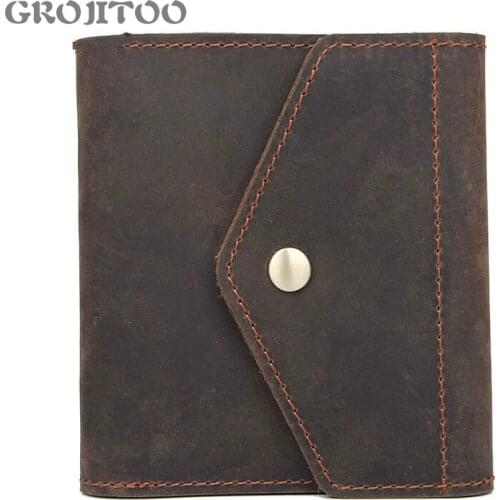 GROJITOO Genuine Crazy Horse Leather Wallet For Men and Women Bifold Short Wallets With Credit Card Holder Vintage Purse