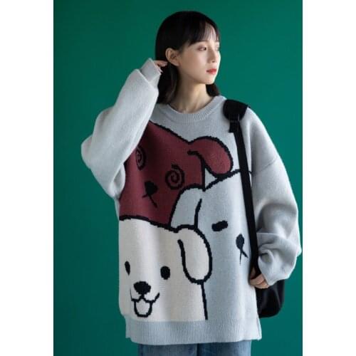 Oversized Sweater Cartoon O-Neck Pullover for Women Long Sleeve Top Loose Winter Korean Fashion Clothing Womens Sweaters
