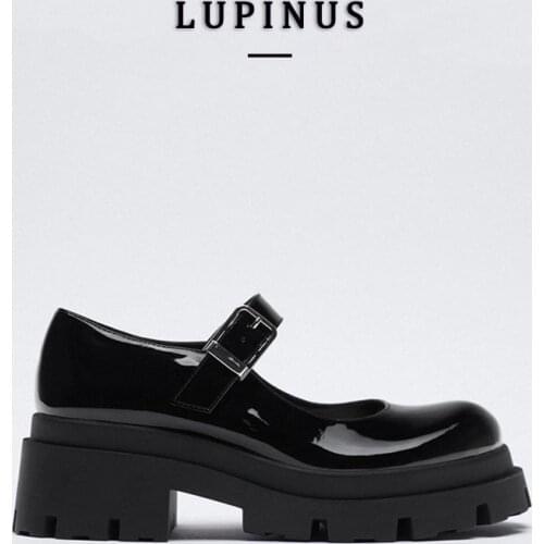 2021 Spring Fashion Glossy JK Mary Jane Shoes Women Round Toe Chunky Platform Pumps Women Retro One Strap Buckle Female Shoes