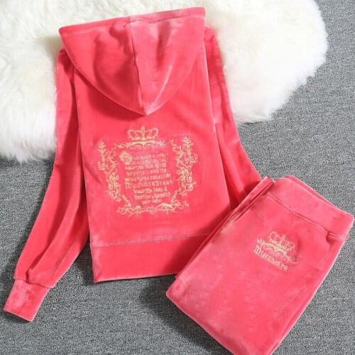 Spring Fall 2021 WomenS Velvet Fabric Tracksuits Velour Suit Women Vintage Embroidery Track Suit Hoodies And Trousers pants