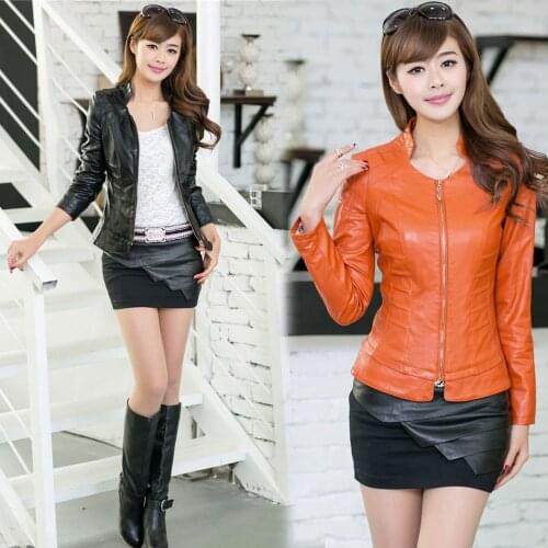 2021 New Pu Leather Jacket Female Korean Fashion Slim Short Coat Ol Style Stand Collar Zipper Woman Biker Jacket