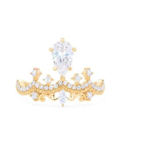 Sparkling Hot Sale Vintage Jewelry 925 Sterling Silver&Rose Gold Fill Water Drop Pear Cut 5A CZ Promise Women Wedding Crown Ring