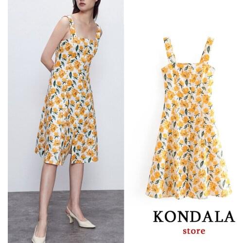 Women dress za 2020 chic floral print square collar dress sleeveless elegant dresses fashion summer vestidos female mujer