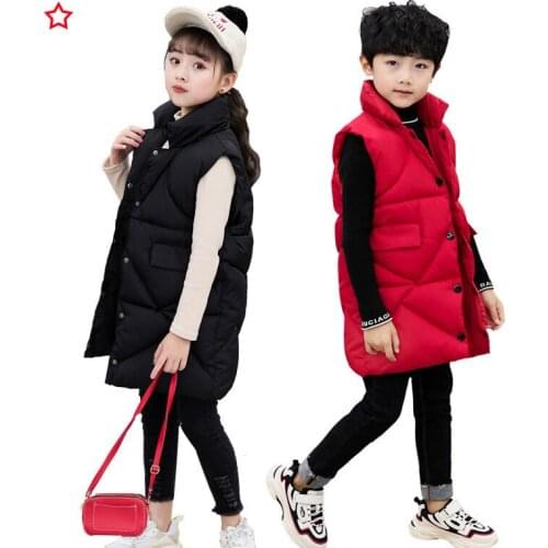 Winter new childrens clothing mid-length childrens vest boys and girls thick down cotton vest kids down jacket