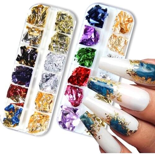 1 Case Gold Aluminum Flakes Nail Art Glitter Paillette Sequins Irregular Pigment Gold Foil Paper Flakes Chrome Nail Decorations