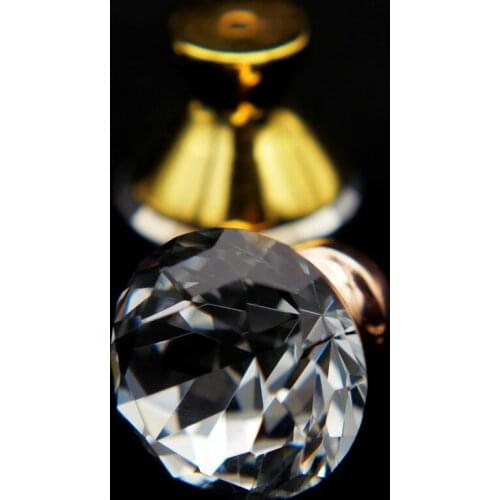 10 pcs 25mm 30mm 40mm gold high quality Round Diamond Clear Crystal Glass Door Pull Drawer Knob Handle Cabinet Furniture