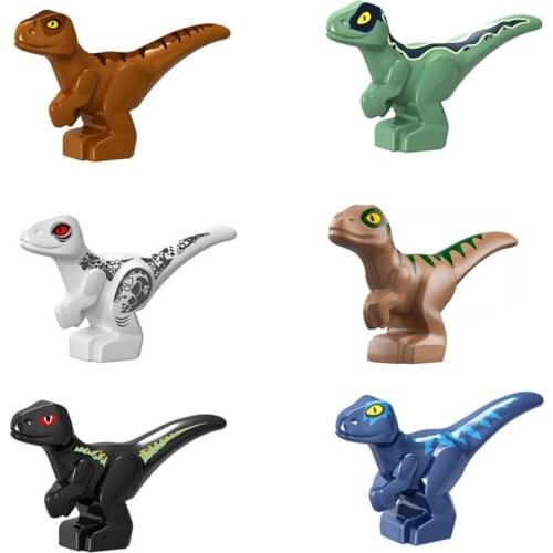 10Pcs Jurassic Baby White Blue Brown Black Velociraptor Dinosaur World 2 Building Blocks Kids Bricks DIY Educational Toy Gift