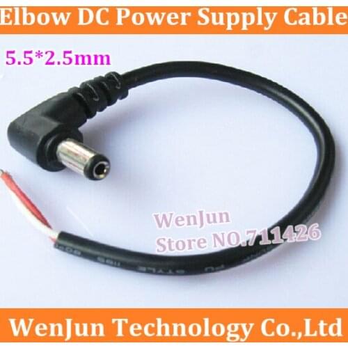 100PCS Free Shipping 30cm/50cm DC Power Angle male 5.5x2.5 mm Connector Cable Plug Jack Adapter DC Pigtail Male 90 Degree Wire
