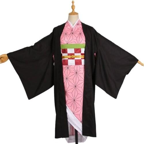 2019 Anime Demon Slayer Kamado Nezuko Cosplay Costumes Kimetsu no Yaiba Women Pink Kimono Halloween Costumes for Women