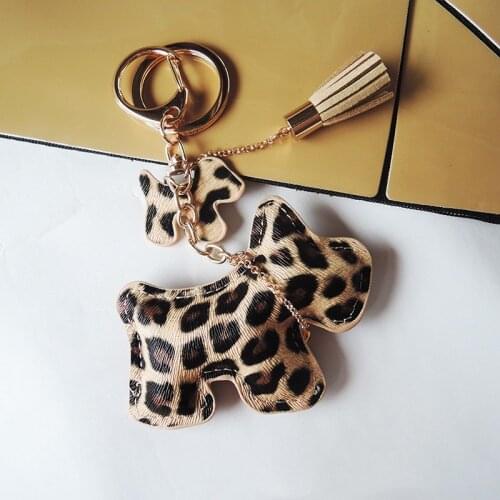 2020 Leopard PU Leather Dog Tassel Key Chain on Bag Trinket Fashion Gold Charm Car Keychain Jewelry Women Bag Accessories Gift