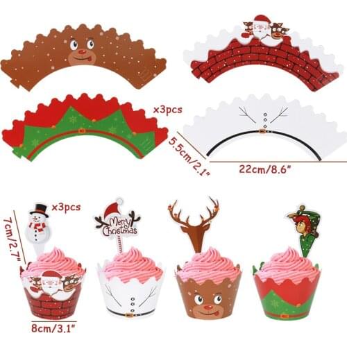 24PCS Christmas Paper Cupcake Wrapper Christmas New Year Birthday Party Cake Decorations Tools Santa Claus Cake Topper