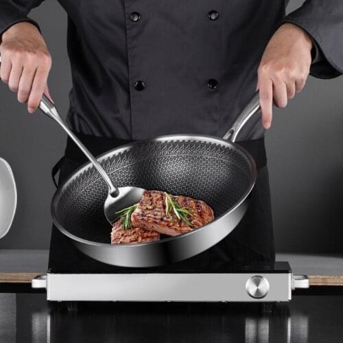 304 stainless steel frying pan composite seven-layer steel oil smoke-free frying pan non-stick honeycomb frying pan