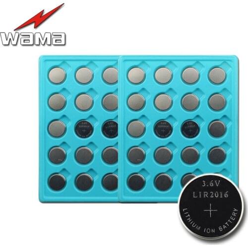 40pcs/2pack Wama New LIR2016 Rechargeable 3.6V Lithium Li-ion Button Cell Battery Replace Primary CR2016 Batteries Drop Ship