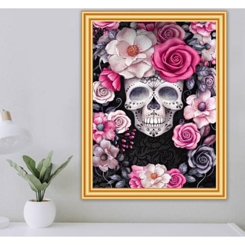 5D DIY Diamond Painting Rose Skull Cross Stitch Kits Full Drill Square Embroidery Mosaic Art Picture of Rhinestones Decor Gift