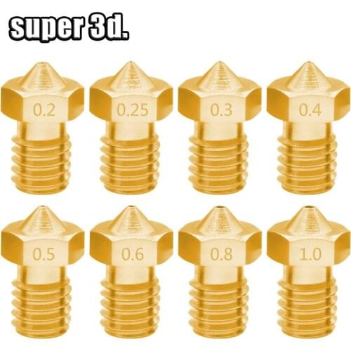 3D Printer Accessories V5 V6 Copper nozzle M6 thread 0.2 0.25 0.3 0.4 0.5 0.6 0.8 1.0mm for1.75mm 3.0mm filamnet Brass Nozzles