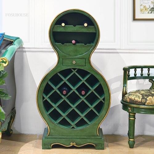 American Country Restaurant Wine Cabinet Decoration Creative Porch Bar Storage Cabinets Solid Wood Living Room Cafe Display Rack