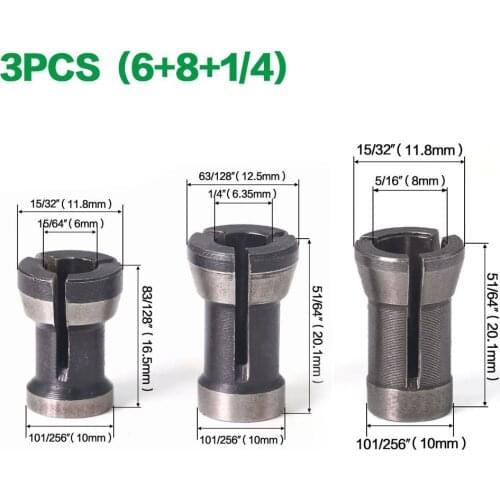 6pcs Router Bit Extension Collet Chuck Engraving Trimming Machine 6/ 6.35/ 8mm Router Bit Shank Adapter Woodworking
