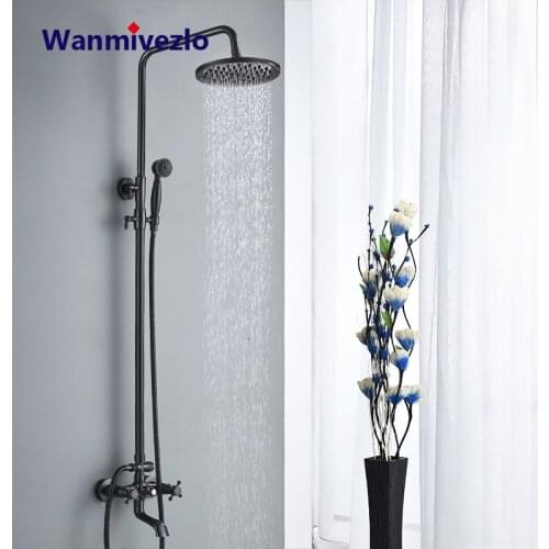 Black Bronze Shower Faucet Set Bathroom Rainfall Shower Mixer Faucet Dual Handle Brass Wall Mount Shower Mixer Tap Handshower