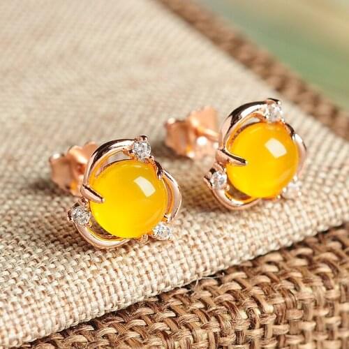 Designer 925 Silver Embedded Natural Topaz Egg Face Original Flower Fashion Earrings for Women free shipping