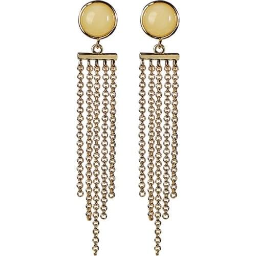 S925 sterling silver gold-plated natural amber earrings long tassel light luxury temperament earring pendant for ladies earrings